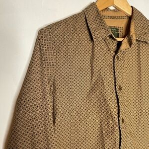 Prana Camel Geometric Pattern Slim Fit Button Down Collared Shirt Small